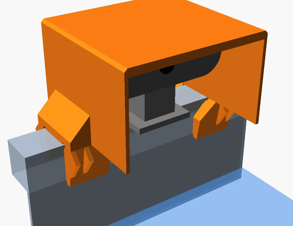 Render of the turtle camera splash hood clamped on a tank rim